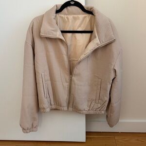 Beige Women's Zip-Front Cropped Jacket